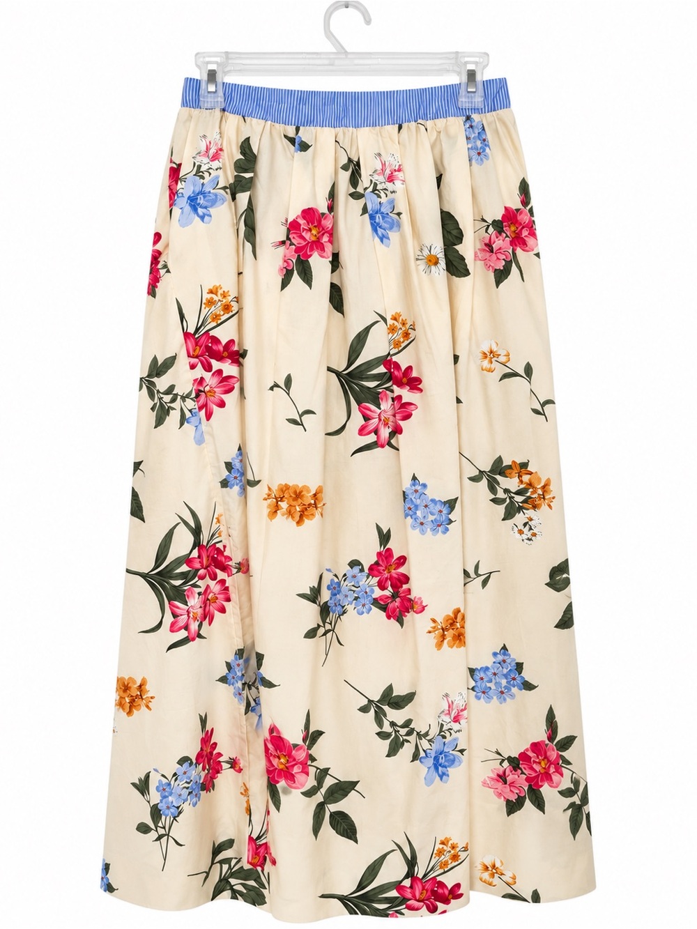 Ellen Tracy Cream Maxi Skirt with Pink, Blue & Orange Floral Print